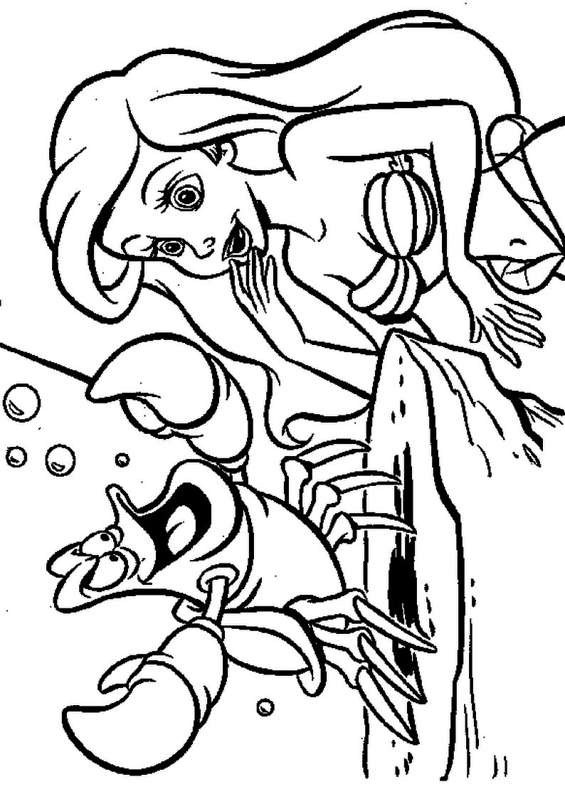 kolorowanka Mała Syrenka z Ariel i Sebastian, obrazek do wydruku i pokolorowania kredkami numer 61